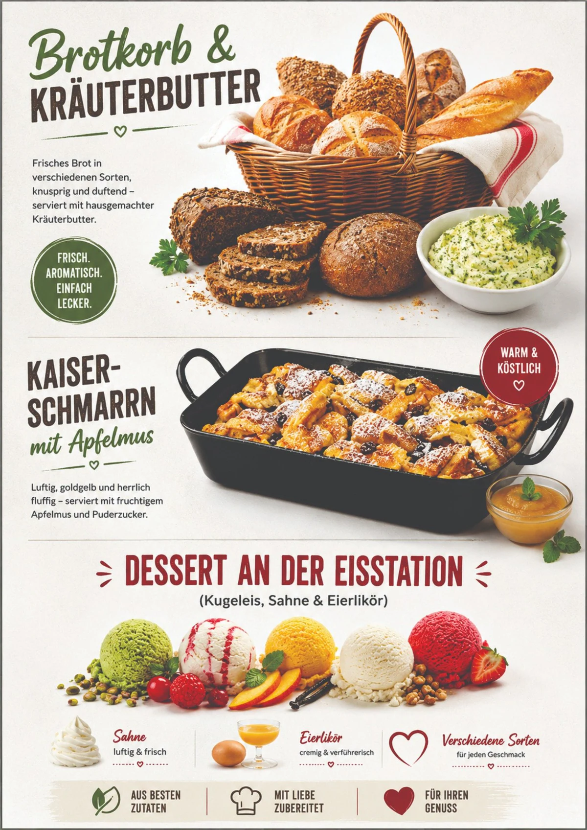 Brotkorb, Kaiserschmarrn und Eisstation