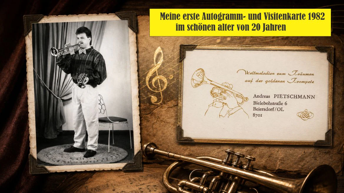Erste Autogramm- und Visitenkarte 1982 im Alter von 20 Jahren